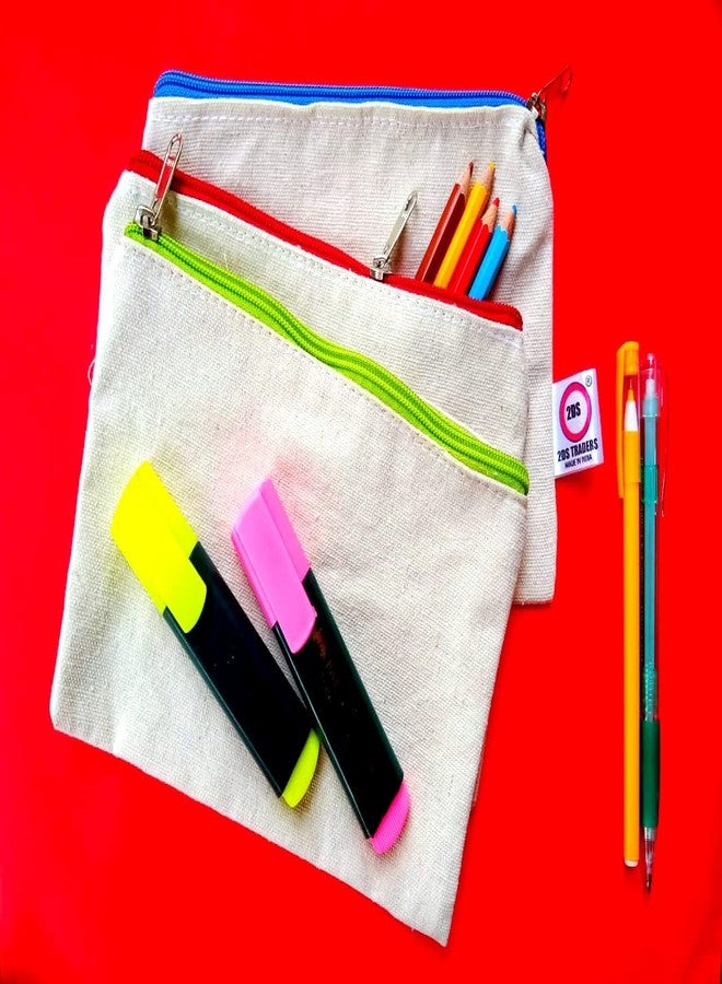 2DS Cotton Canvas Zipper Pouch Bag for coins, Office, School, Stationery, Money Wallet, Makeup, Jewellery, Pencil Pouch, Best for Women & Girls Cosmetic Bag (set of 3) - Image 3